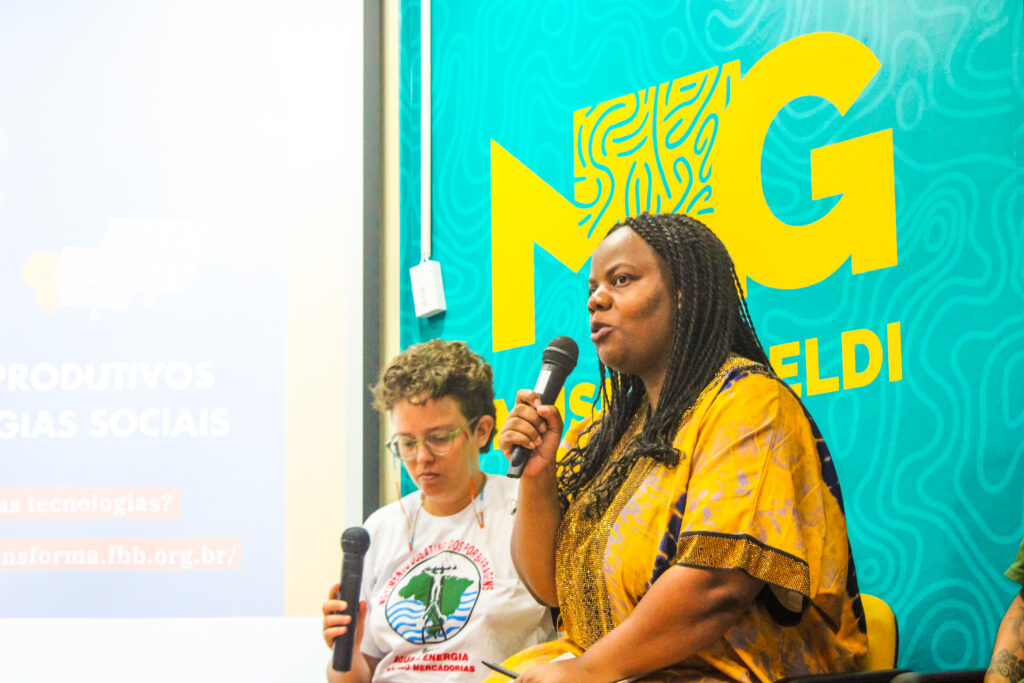 A sul-africana Genny Ngende falou sobre a ausência de estrutura e de políticas para o enfrentamento de eventos extremos no país e no continente. Foto: Joice Lani / MAB