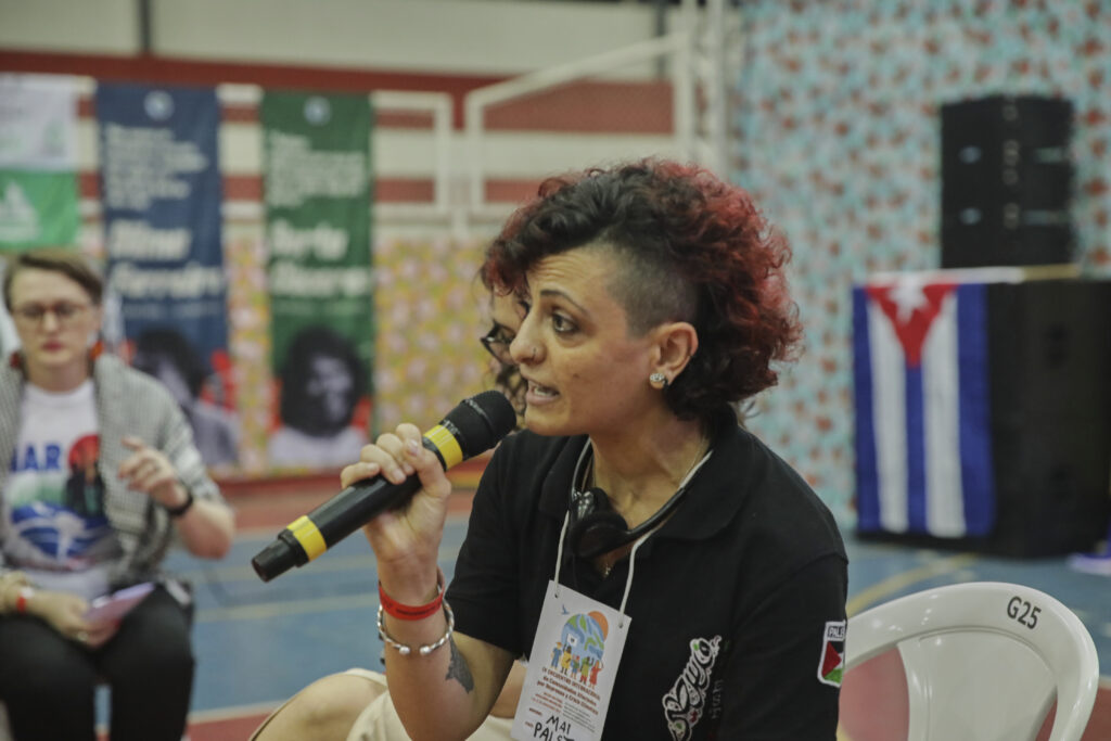 Mai al Bayoumi Jouda, da Frente Popular para a Libertação da Palestina na Espanha (FPLP). Foto: Marcelo Aguilar / MAB
