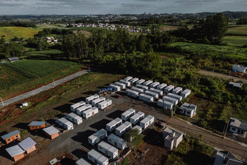 Conjunto de módulos provisórios em Arroio do Meio. Foto: Francisco Proner / MAB