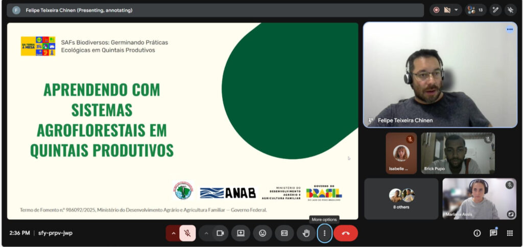 Curso virtual marca o início do projeto, com formação de agentes para implantação de quintais agroflorestais.