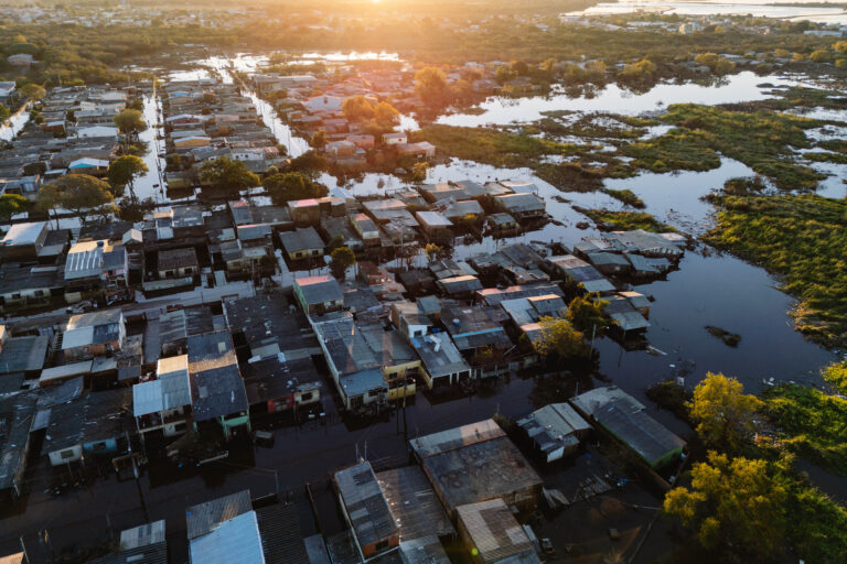 Vista aérea do município de Eldorado do Sul, um dos municípios afetados pelas enchentes do Rio Grande do Sul em 2024. Foto: Francisco Proner / MAB