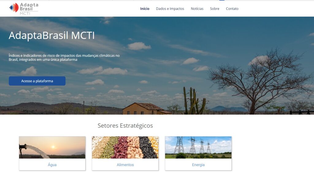 A plataforma AdaptaBrasil consolida indicadores de vulnerabilidade climática para os 5.547 municípios do país. Foto: Reprodução / AdaptaBrasil